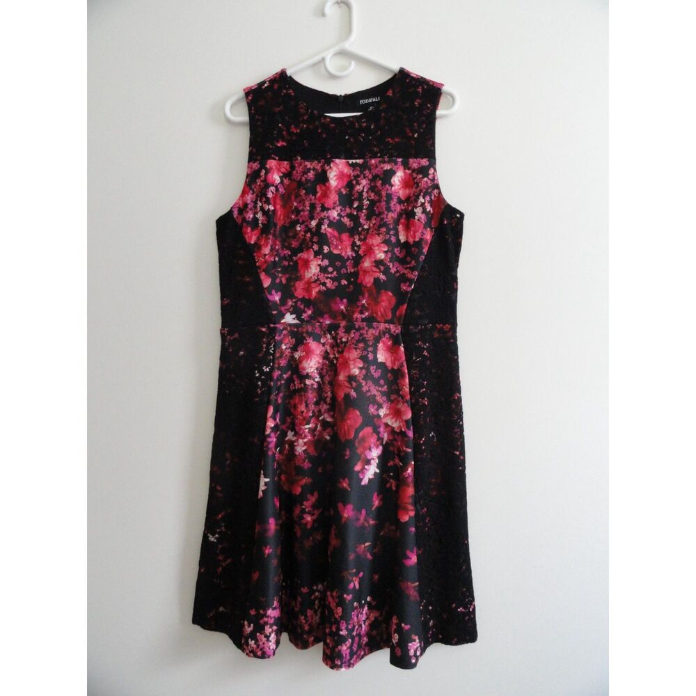 Roz & Ali Women's Black & Pink Floral Dress, Size 14
